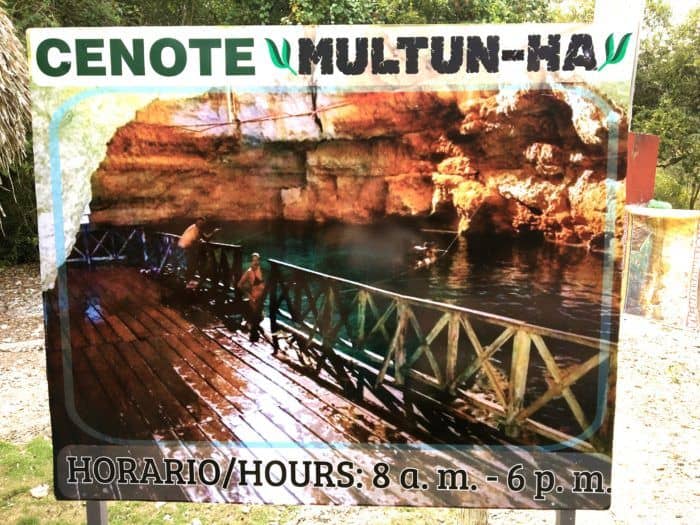 the sign for multun ha cenote