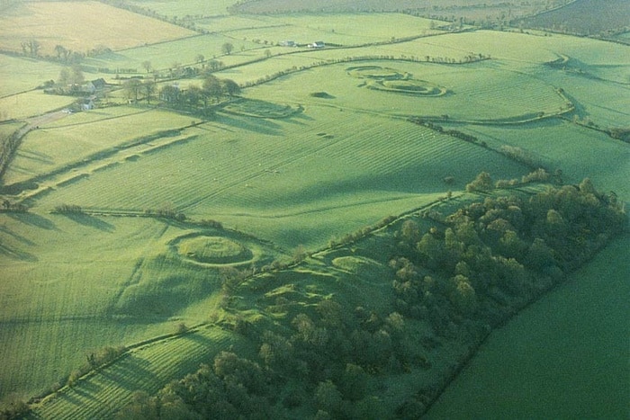 an aerial view of the the mysterious and very verdant hill of tara.