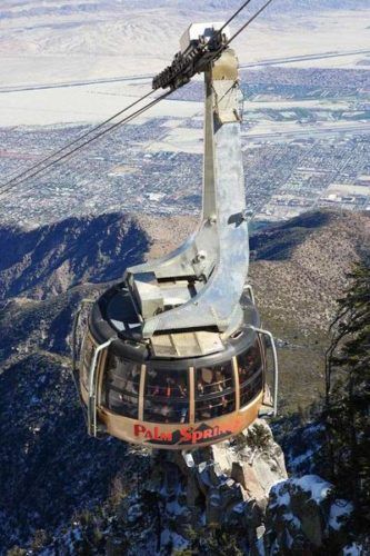 The aerial tram in palm springs ascends from the valley