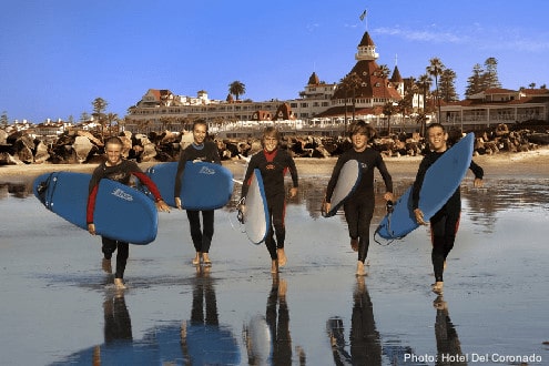 Tteens love surfing on the beach at coronado.