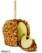 a nut and candy covered apple on a stick from kilwin's