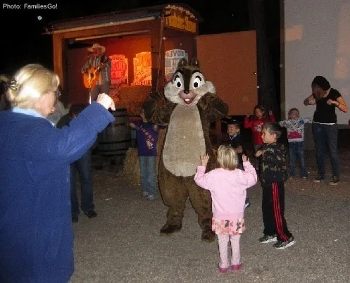 kids can do the chicken dance with chip & dale at the disney camp wilderness campground
