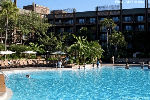 the pool at animal kingdom lodge brings to mind a very upscale watering hole on the savannah.