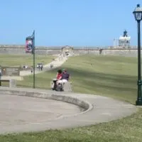 a plaza and the long walkway from it to El Morro, in Old San Juan