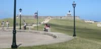 a plaza and the long walkway from it to el morro, in old san juan