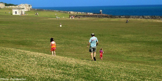 The lawn at el morro is good for running around and kite flying