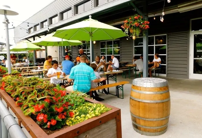 the patio at troegs taproom