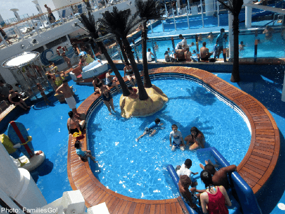 kids pools on cruise ships will sometimes allow toddlers in swim diapers