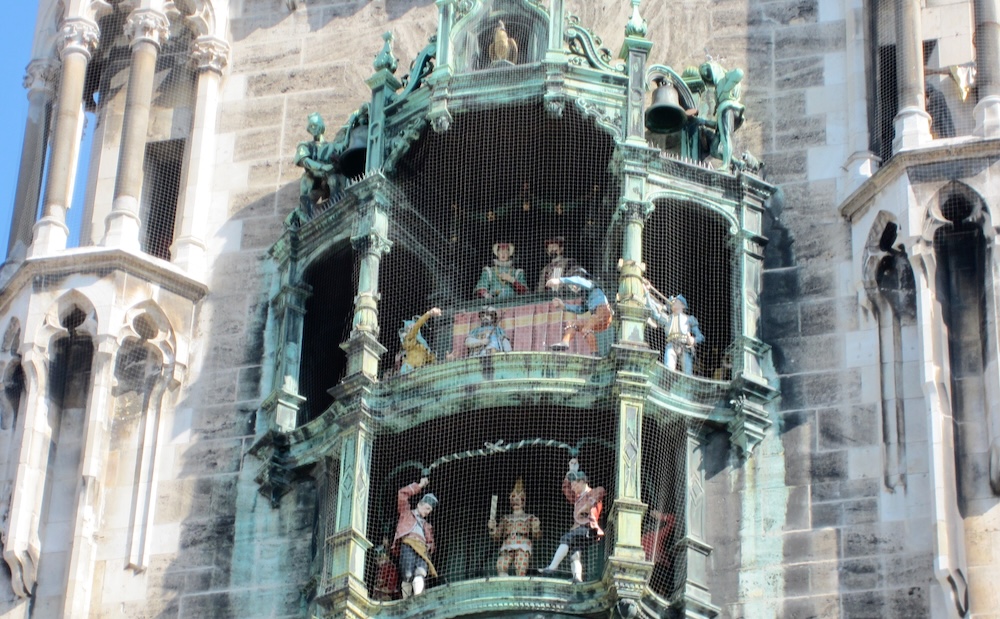 Munich's 19th century glockenspiel replays the most famous wedding in bavaria.