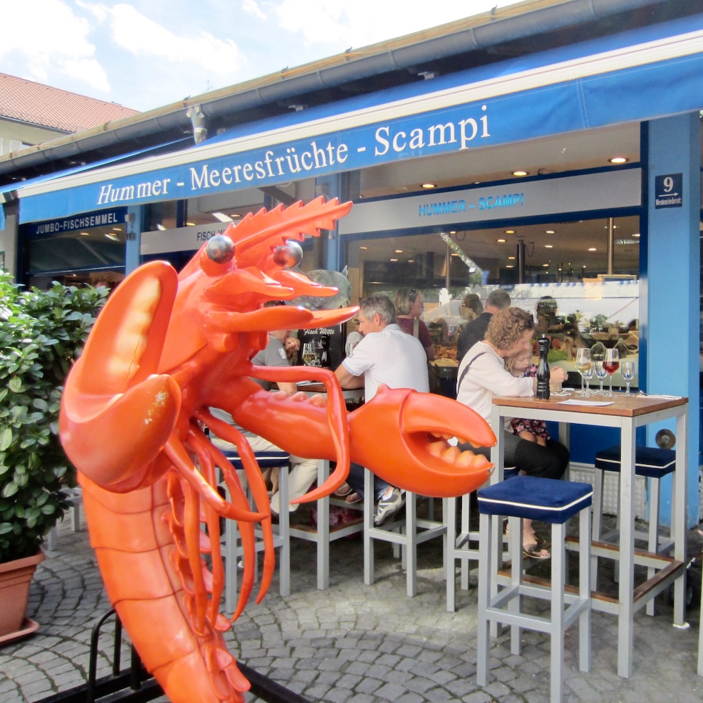 Fish witte is a store and restaurant popular with local shoppers to munich's viktualienmarkt