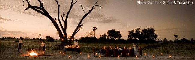 safari camp at dusk