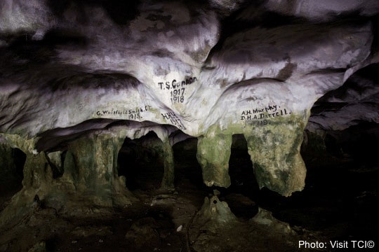 writing on the conch bar caves stalactites in tci