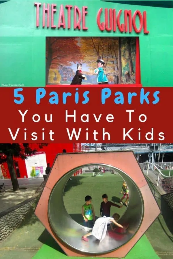 need ideas for things to do in paris with kids? just find the nearest park. paris has amazing city parks with playgrounds, trampolines, zip lines, carousels, and more. parents will find a good café au lait and maybe a glass of wine! #paris #kids #vacation #ideas #thingstodo #parks #playgrounds #puppets #guignol #tuilleries #jardinluxembourg