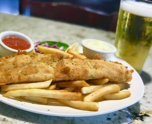 fish n chips at harry's at the harbor