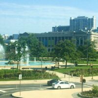 Logan Square in Philadelphia has a large fountain and mueums all around it.