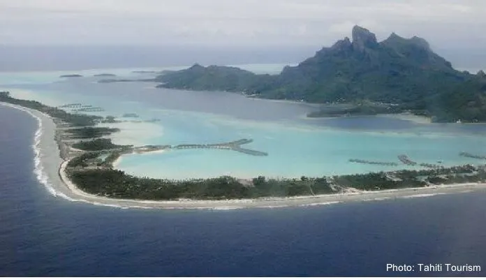 a sky view of bora bora