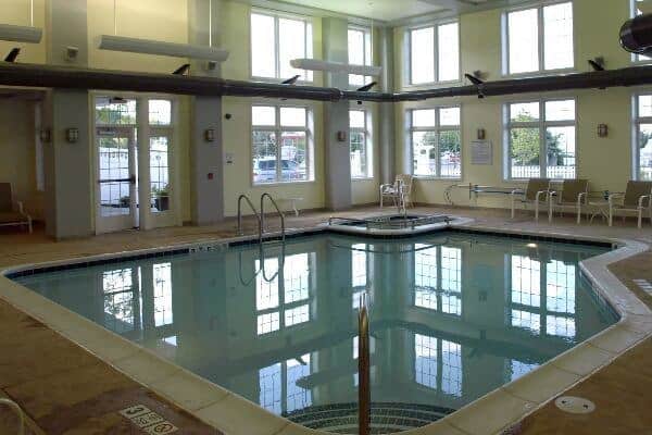 The pool at the watkins glen harbor hotel is small but has nice light and a jacuzzi