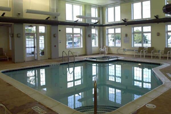 the pool at the watkins glen harbor hotel is small but has nice light and a jacuzzi