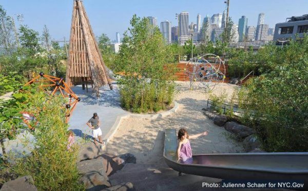 the pier 6 playground in brooklyn bridge park is as visually stunning as it is fun.