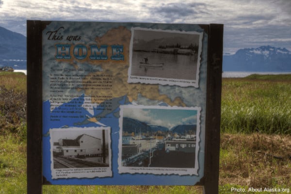 a sign explaining old valdez town