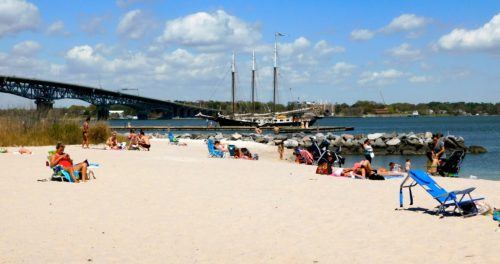 Yorktown beach is popular with families