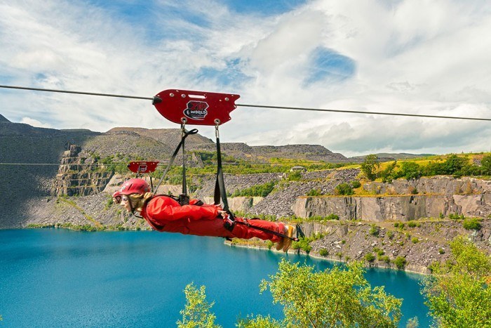 Zip lining over coal mines in wales