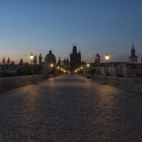 the stone bridge by night. Charles Bridge