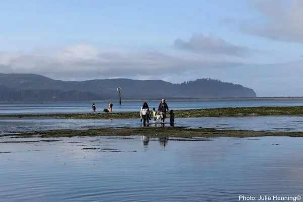 clamming in girabaldi on the oregon coast during a road trip with kids.