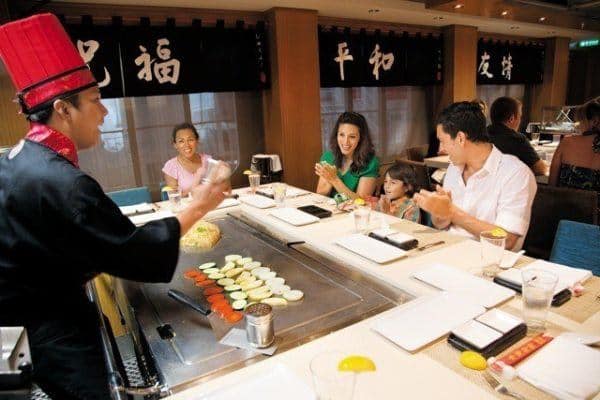 Dining options like ths japanese hibachi restaurant are optional add-ons for a family cruise