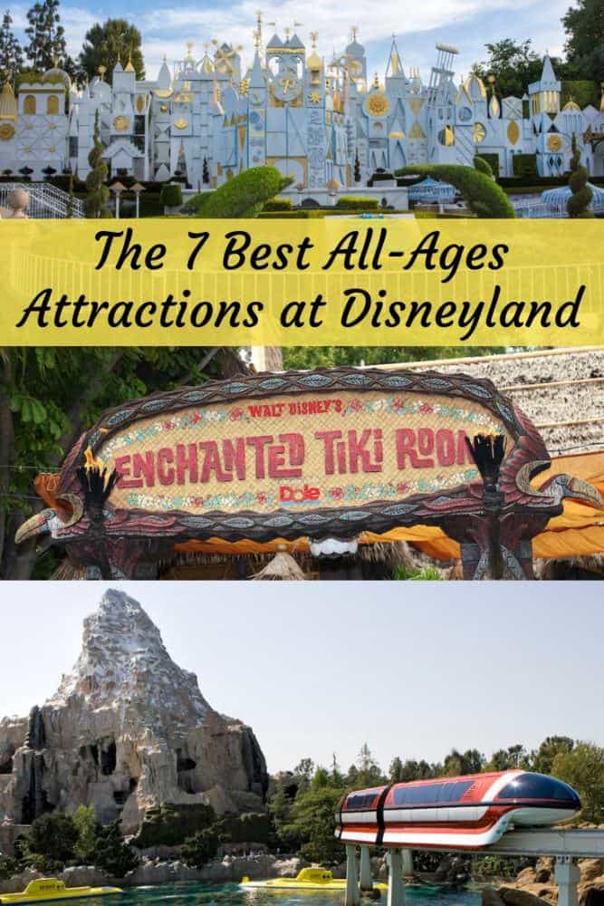 Here are 7 disneyland rides and attractions that will amuse and even impress teens and parents, but won't scare little kids. Tips for disneyland at every age. #disneyland #rides #ages #tips #attractions
