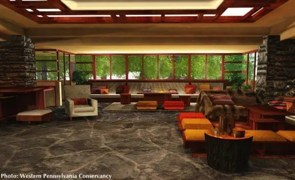 the living room at fallingwater