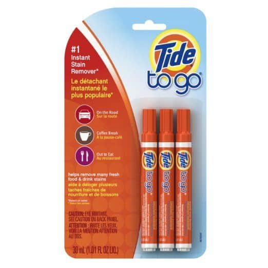 Tide pens help you delay laundry on vacation by allowing you to spot-clean food stains in clothes