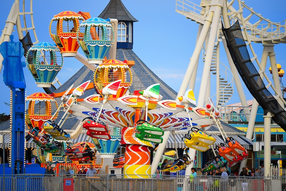 Morey's piers in wildwoods, nj, have rides small kids love, like the balloons and flying cars, as well as roller coasters for thrill-seeking teens..