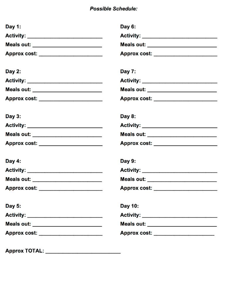 staycation planning worksheet