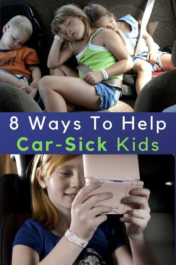 Motion sickness in kids can make even the shortest trip farught with worry. Here are 8 ways to keep kids from getting car sick, and to avoid a big mess when it happens anyway. #kids #travel #carsick #motionsickness #tips