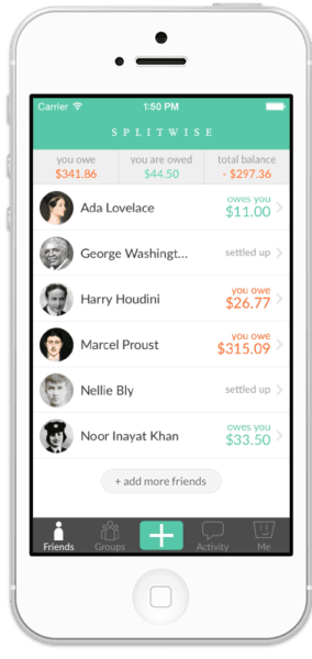 a screen shot of splitwise, a budget app that is handy for vacations with other people