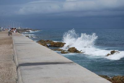 Most of havana's ocean-front is walled off, like this. But there are beaches just outside of town.