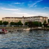 A view of the Watkins Glen Harbor Hotel from Seneca Lake.