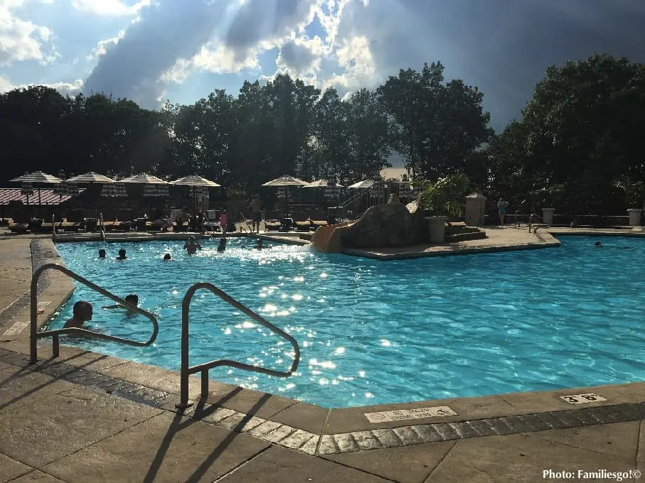 the paradise pool at the nemacolin resort is one of the main features that draws families from washington, dc and pittsbutgh for weekend stays.