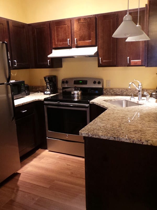 A kitchen at the berkshire mountain lodge