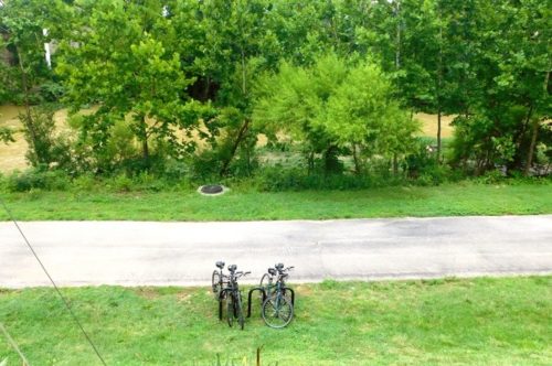 A stop on the very green roanoke greenway next to the roanoke river, an ideal path for bicycle riding with kids.