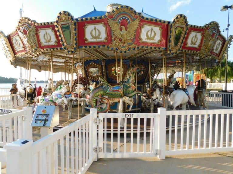 The  nationak harbor carousel is small and traditional, with a great view of the potomac river.