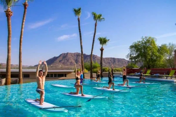 wake up to do sup yoga instead of for your kids at camelback mountain resort