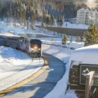 the ski train arrives as Winter Park