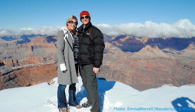 you can have an adventurous pre-baby vacation in arizona by seeing the grand canyon in winter.