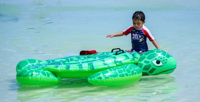 Kids love inflatable at the beach and pool. This one looks like a turtle.