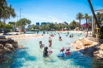 the manmade lagoon in south parklands, brisbane