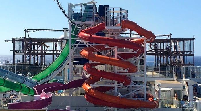 The getaways top decks have water slides and rope courses
