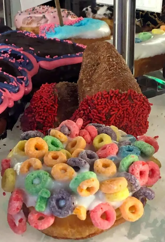 the bright colors of voo doo donuts