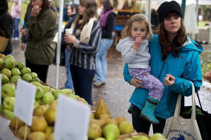 Sampling the fresh produce in portland